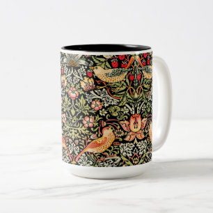 Strawberry Thief Black bakgrund William Morris Två-Tonad Mugg