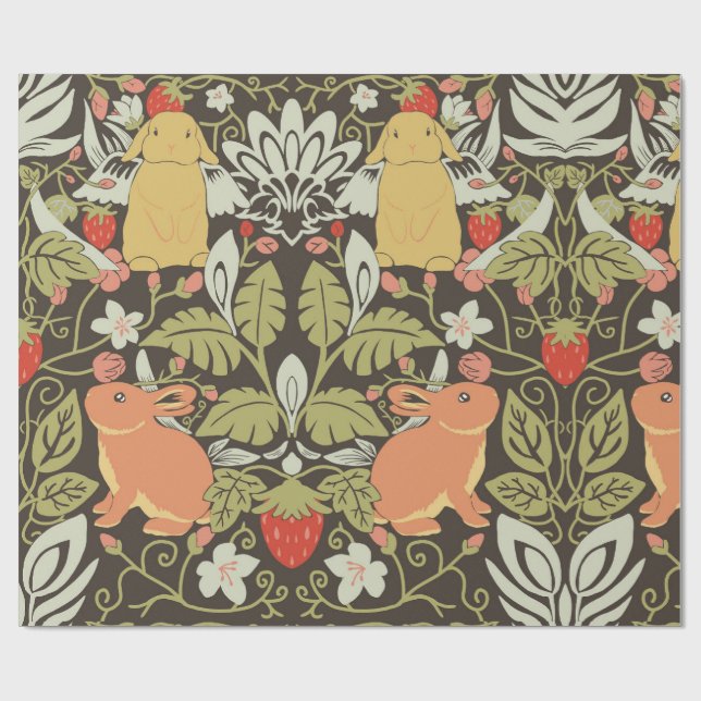 Strawberry thief Bunnies pattern Presentpapper (Platt)