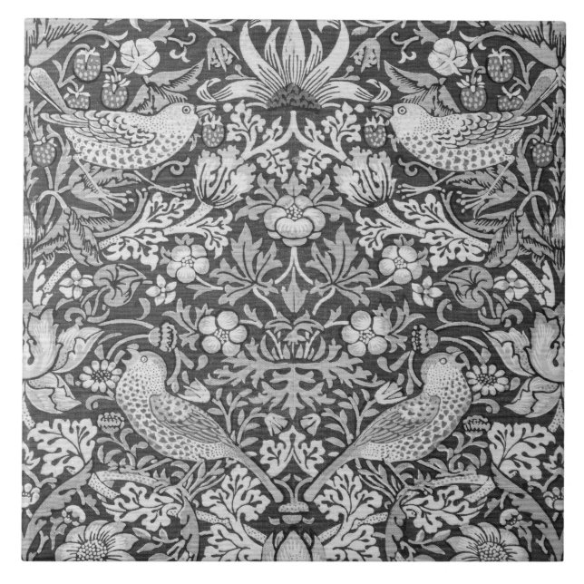 Strawberry Thief Grått, William Morris Kakelplatta (Framsidan)