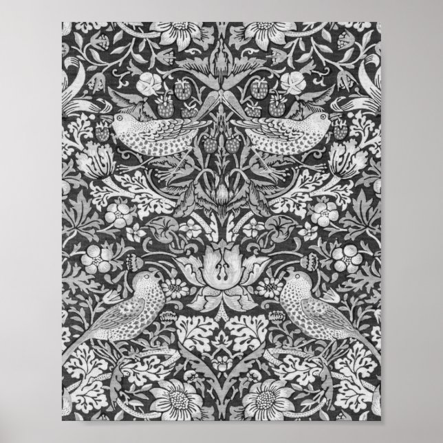 Strawberry Thief Grått, William Morris Poster (Framsidan)