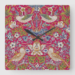 Strawberry Thief, William Morris Fyrkantig Klocka