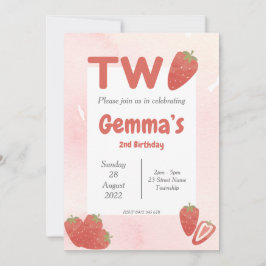 Strawberry Två födelsedag Inbjudningar