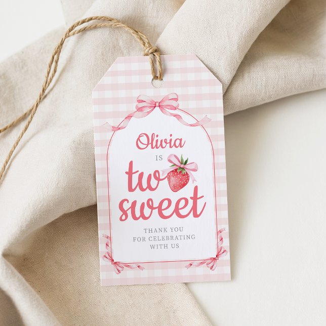 Strawberry Two Sweet Girl 2nd Birthday Presentetikett (Strawberry Two Sweet Girl 2nd Birthday Gift Tags)