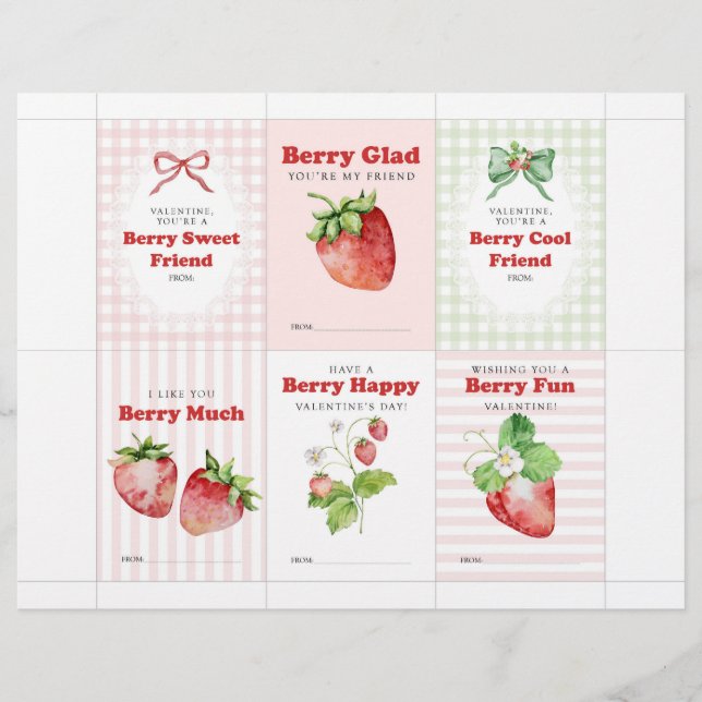 Strawberry Valentine Cards for Kids Brevhuvud (Framsida)