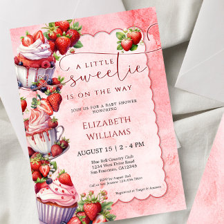 Strawberry Watercolor Sweetie Baby Shower Inbjudningar