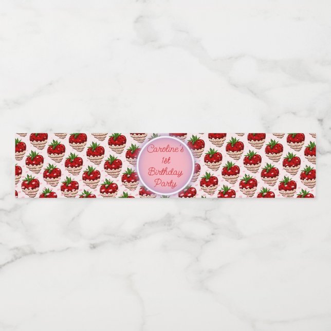 Strawbery Girl Rosa Birthday Tack Berry Mycket ch Vattenflaska Etikett (Singel etikett)