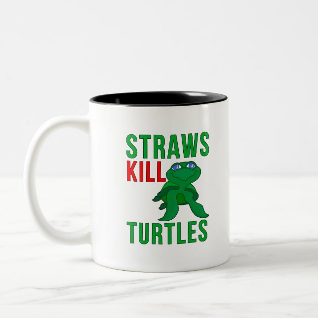 Straws Kill Turtles Två-Tonad Mugg (Vänster)