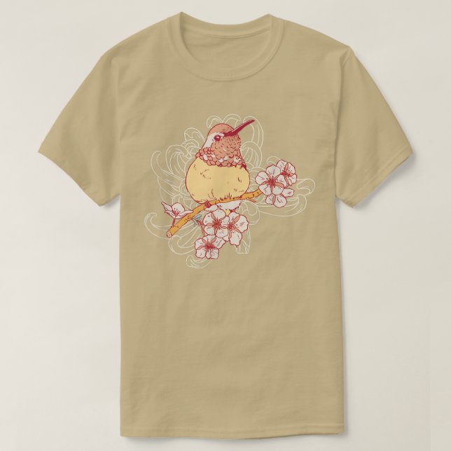 Streak Headed White Eye Bird Japanese Cherry Bloss T Shirt (Design framsida)