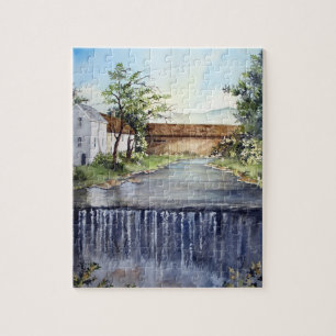 Stream New England Ligcape Watercolor Painting Pussel