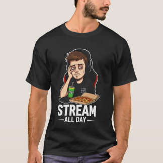 Streama Video hela dagen Gamer Retro Pizza Energid T Shirt