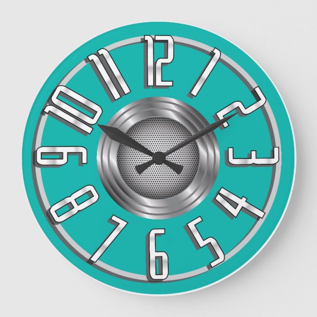 Streamline Art Deco Wall Clock - Aqua Stor Klocka (Framsida)