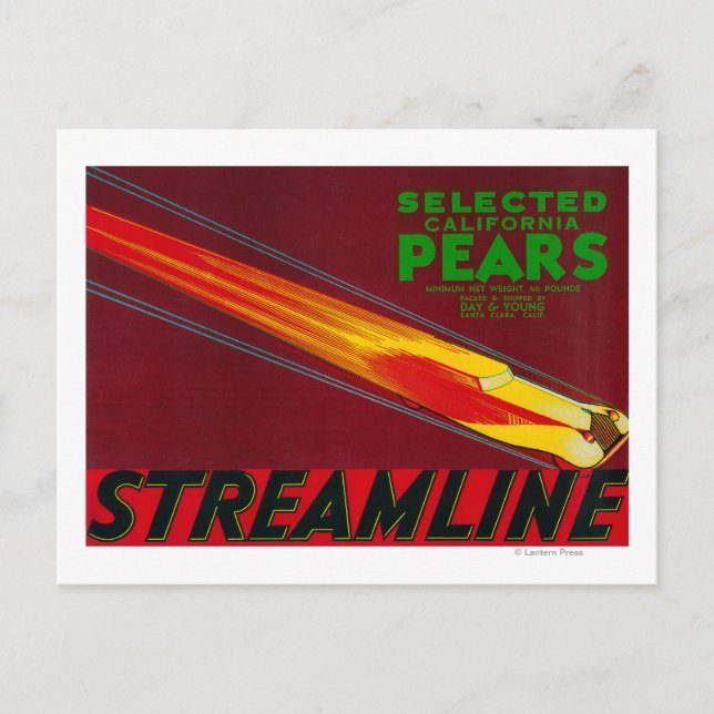 Streamline Pear Låda LabelSanta Clara, CA Vykort (Framsida)