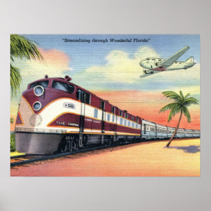 Streamliner Tåg, Wonderful Florida, Vintage Poster