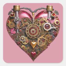 Streampunk Heart Ruby Valentine Fyrkantigt Klistermärke