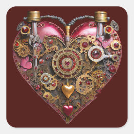 Streampunk Heart Ruby Valentine Fyrkantigt Klistermärke