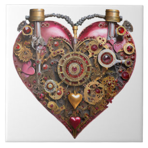 Streampunk Heart Ruby Valentine Kakelplatta