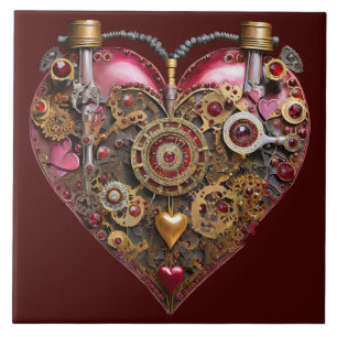 Streampunk Heart Ruby Valentine Kakelplatta