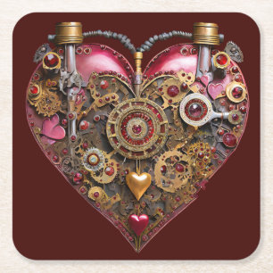Streampunk Heart Ruby Valentine Underlägg Papper Kvadrat