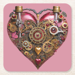 Streampunk Heart Ruby Valentine Underlägg Papper Kvadrat