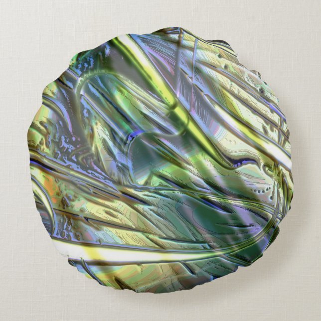 Streck i bamboo stil, mjuk gult för grönt rund kudde (Baksidan)