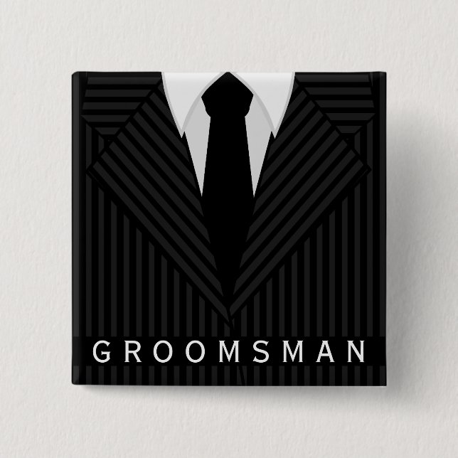 Streck Kostym Bachelor Party Groomsman Square Pin Knapp (Framsida)