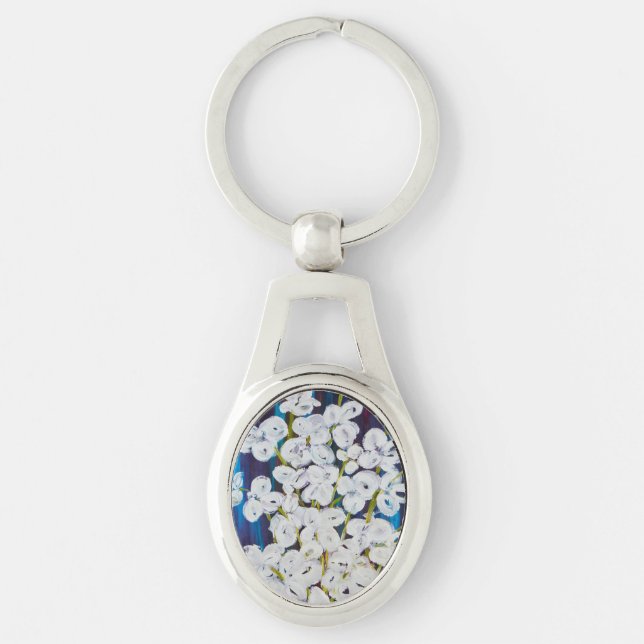 Streck Ovalt Silverfärgad Nyckelring (Framsidan)