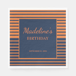 Streckad Födelsedagsfest för marin blå Orange Pappersservett
