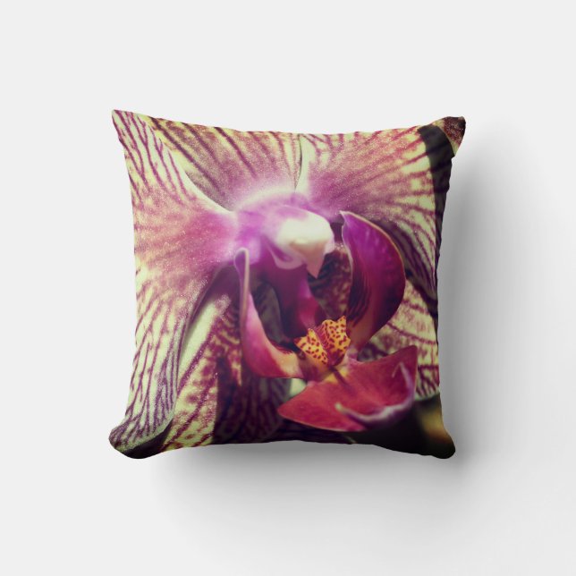 Streckad Lila Orchid Flower Close Up Kudde (Framsida)