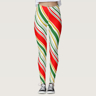 Streckad röd Grönt Guld jul Leggings