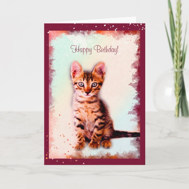 Streckad vattenfärg från kattfödelsedagen kort (Framsida)