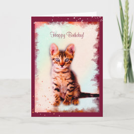 Streckad vattenfärg från kattfödelsedagen kort