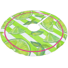 Streckad vattenfärgsgräns och Hett Neon-Rosa Julgransmatta Borstad Polyester