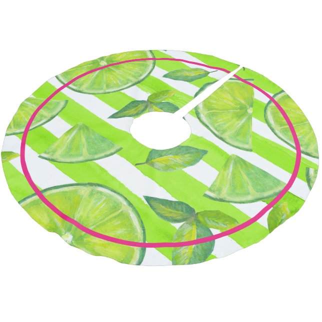 Streckad vattenfärgsgräns och Hett Neon-Rosa Julgransmatta Borstad Polyester (Vinklad)