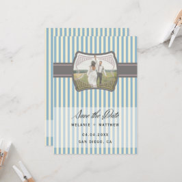 Streckad Vintage Foto Spara datum Bröllop Inbjudningar