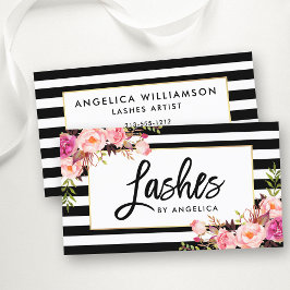 Streckade Blommigtar för Rosa av penselskript Visitkort