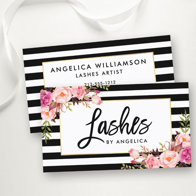 Streckade Blommigtar för Rosa av penselskript Visitkort (Customize to change your personalized text size, color or text style.)