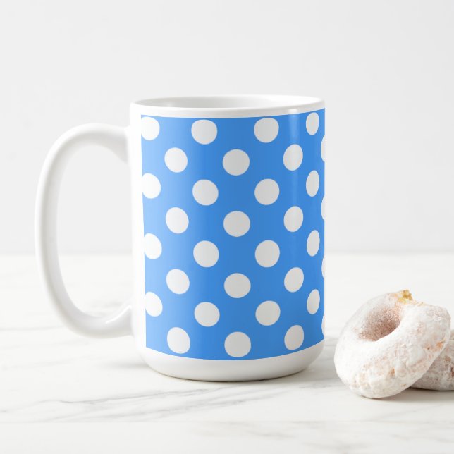 Streckande blå och stora vita Polka dots Kaffemugg (Med munk)