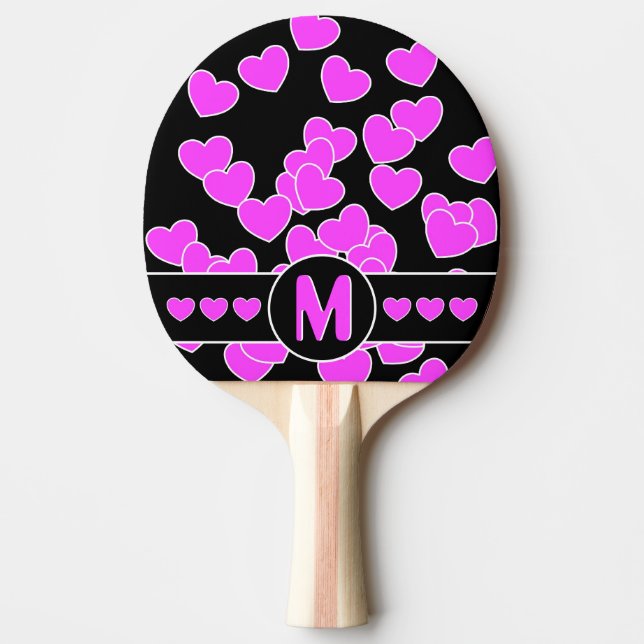 Streckande Rosa hörs på svartvitt, Monogram Pingisracket (Framsidan)
