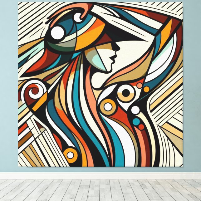 Streckande visuell teckning nr 14 canvastryck (Insitu (trägolv))