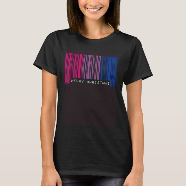 Streckkod God Jul Bisexuell Pride Flagga HBTQ  T Shirt (Framsida)