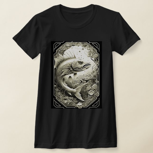 Streckkorgsdesign | Rödfisk, svart grafik T Shirt (Laydown)