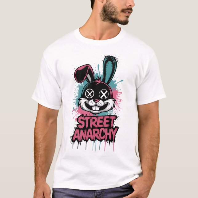 Street Anarchy Graffiti Bunny - Edgy Street Art T Shirt (Framsida)