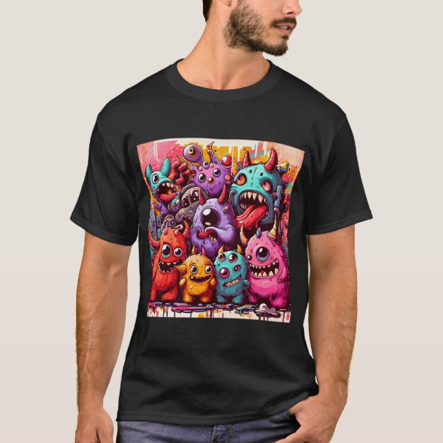 Street Art Cute Monsters Mönster T-Shirt (Framsida)