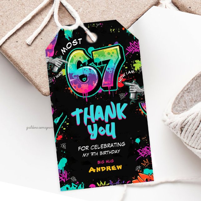 Street Art Graffiti 6 to 7 Birthday Presentetikett (Street Art Graffiti 6 to 7 Birthday Gift Tags)