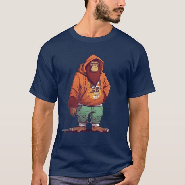 Street Art Orangutan Urban Rap Street Monkey girl T Shirt (Framsida)