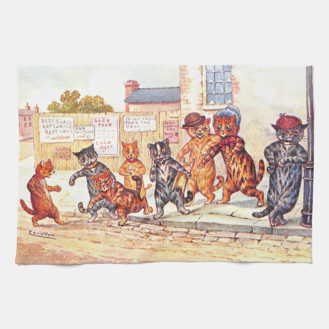 Street Fight Cats av Louis Wain Tea Towel Kökshandduk (Horisontell)