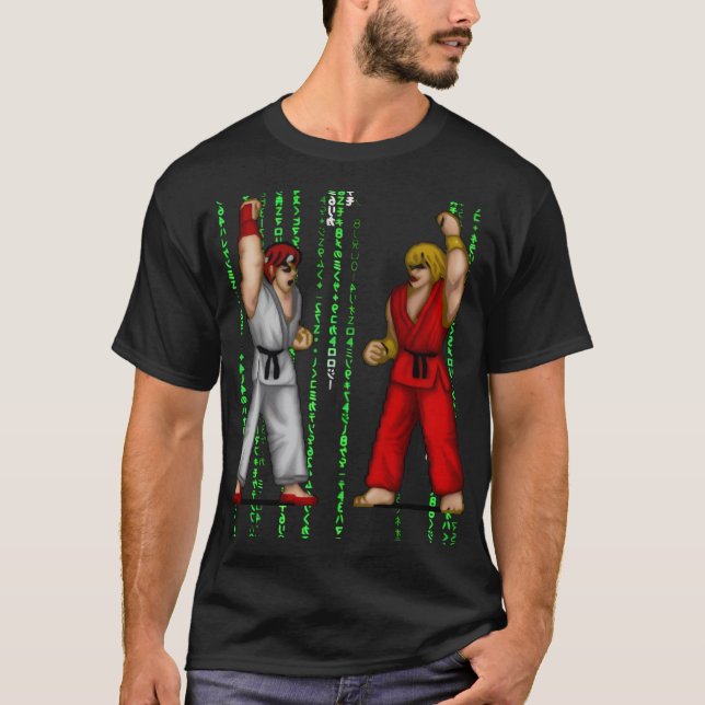 STREET FIGHTER RYU KEN MATRIX SVART AV SAMURAI FEU T SHIRT (Framsida)
