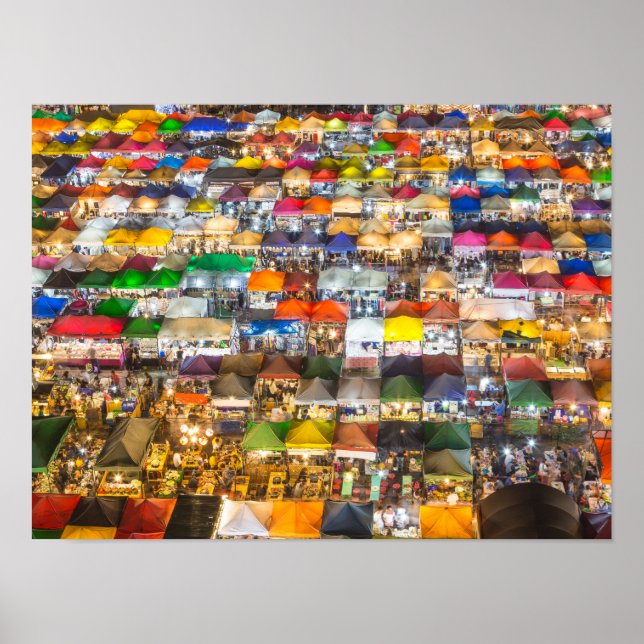 Street Food Market Rod Fai Bangkok Thailand Poster (Framsidan)