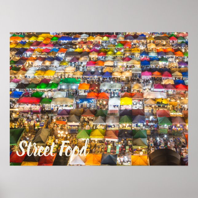 Street Food Market Rod Fai Bangkok Thailand Poster (Framsidan)