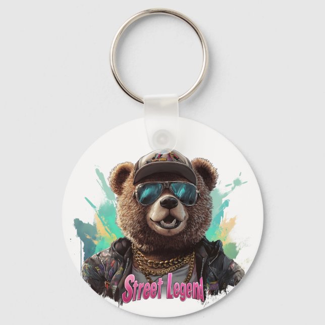 Street Legend Bear - Cool Grafikdesign Nyckelring (Framsida)